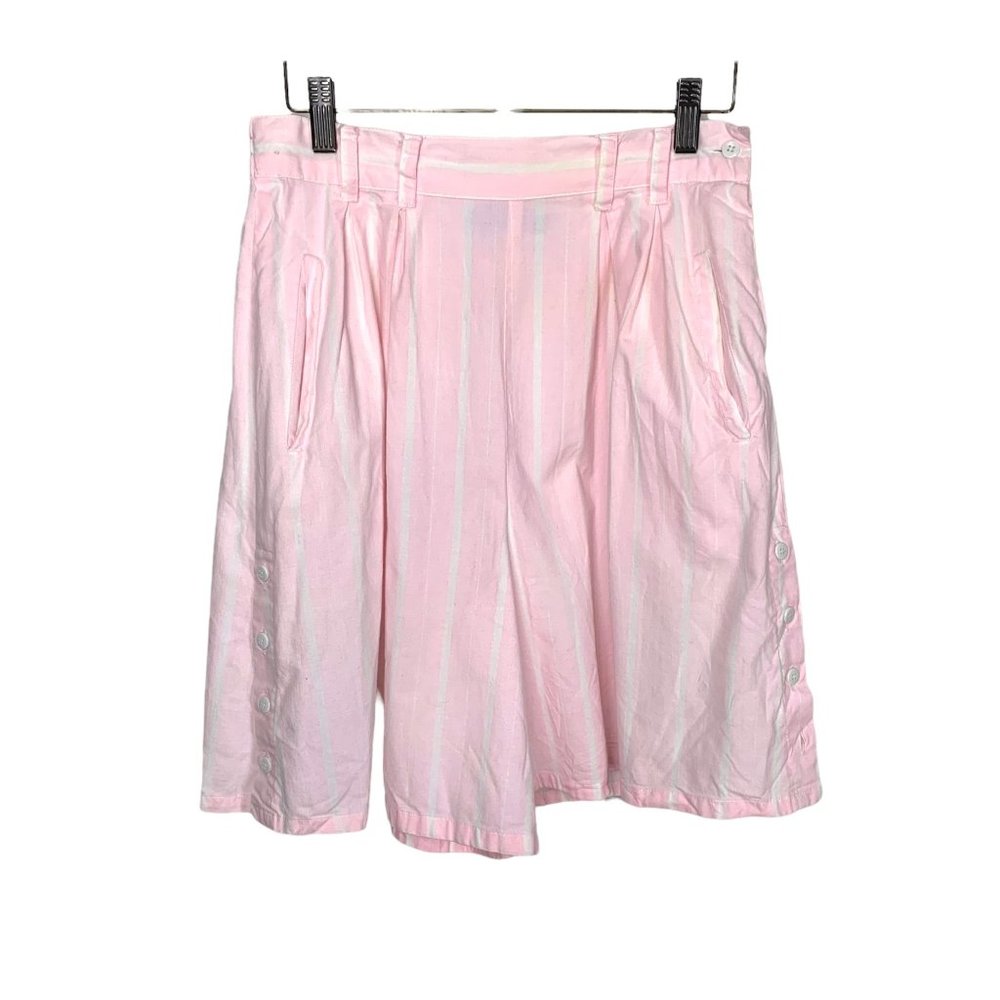 Vintage 90s Pink White Stripe Wide Leg High Waist Mom Shorts Medium